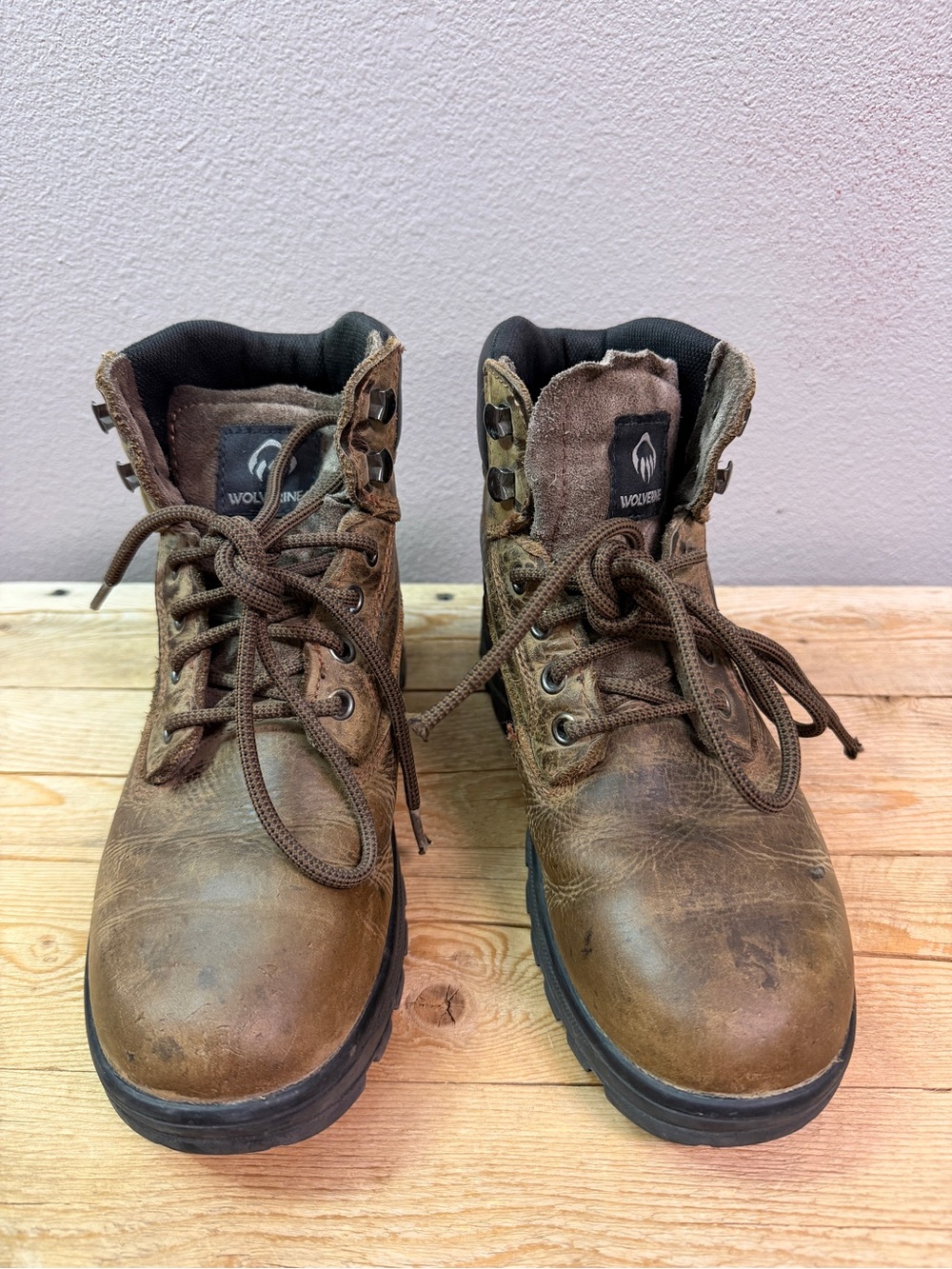 Wolverine Brown Leather Lace-Up Work Boots size 5Y / W6.5